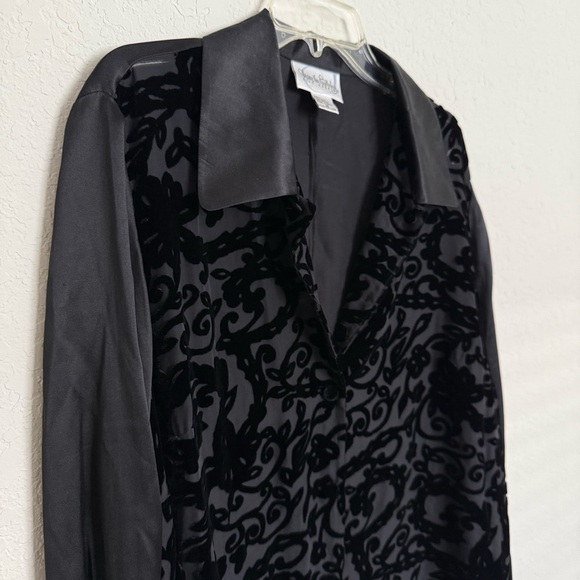Diane Von Furstenberg Black Silk Velvet Button Up Blouse Plus Size 1X Editorial - Picture 3 of 7